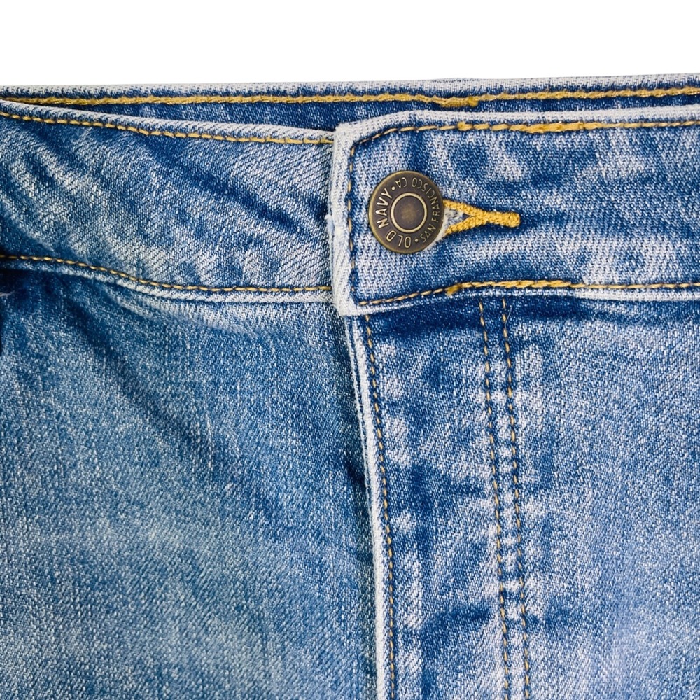 Old Navy Jean Skirt Women's 12 Mini Denim Medium Wash Distressed Raw Hem - Picture 2 of 4